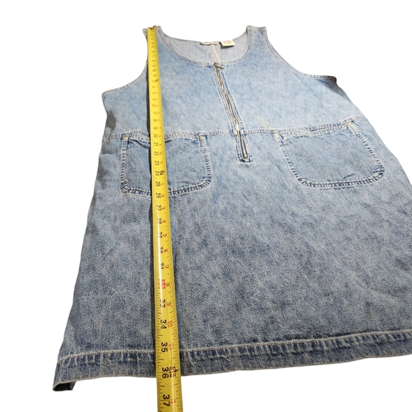 Vintage 90s Y2K Denim Sleeveless Dress Jumper Pockets Zip Up Kidcore Cottagecore - Picture 7 of 11